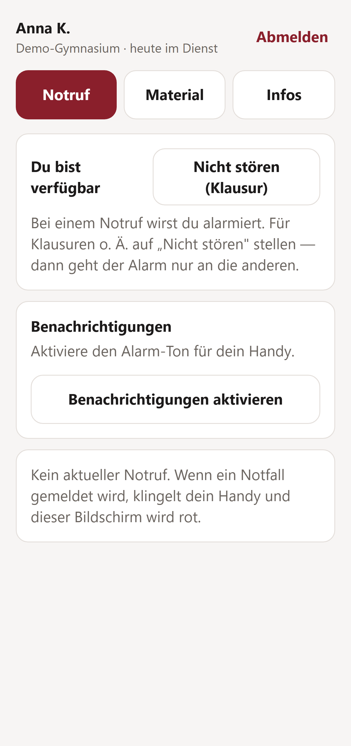 Sani im Dienst, kein aktueller Notruf